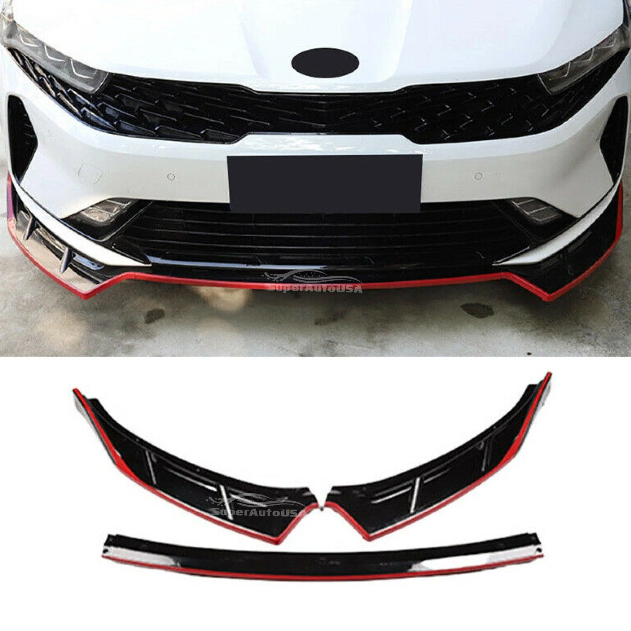 For K5 2021 2022 2023 Performance Style Front Bumper Lip Spoiler (Gloss Black with Red Trim) - Image 5
