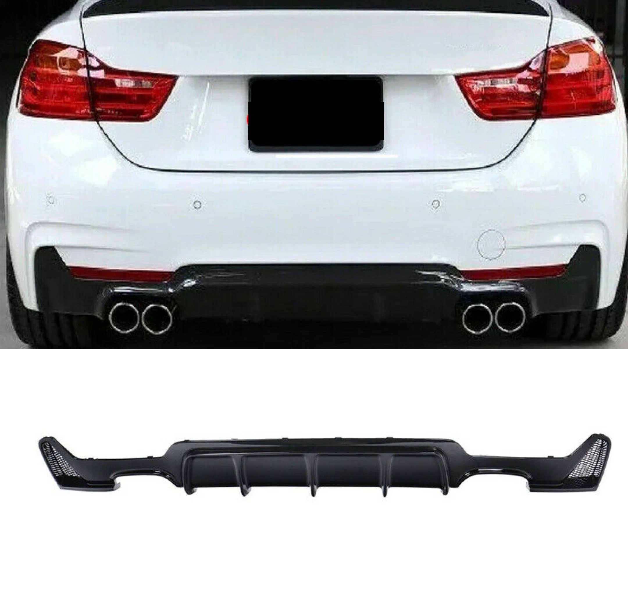 Fits 2014-2020 BMW F32 435i 440i xDrive 4 Series M Sport Rear Bumper Diffuser Quad Exhaust Dual Outlet