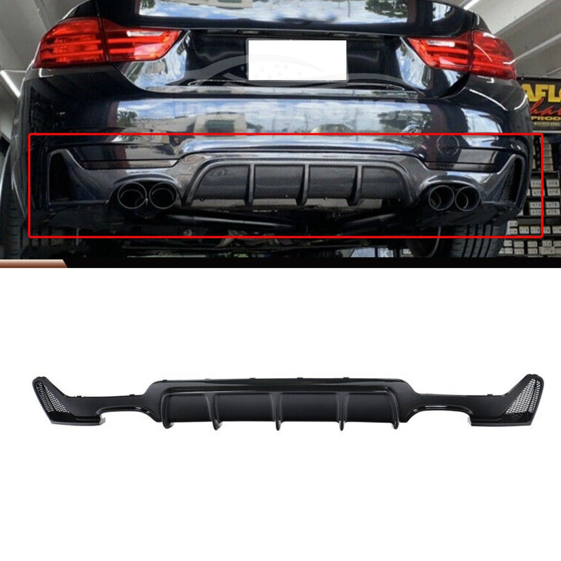 Fits 2014-2020 BMW F32 435i 440i xDrive 4 Series M Sport Rear Bumper Diffuser Quad Exhaust Dual Outlet - Image 2