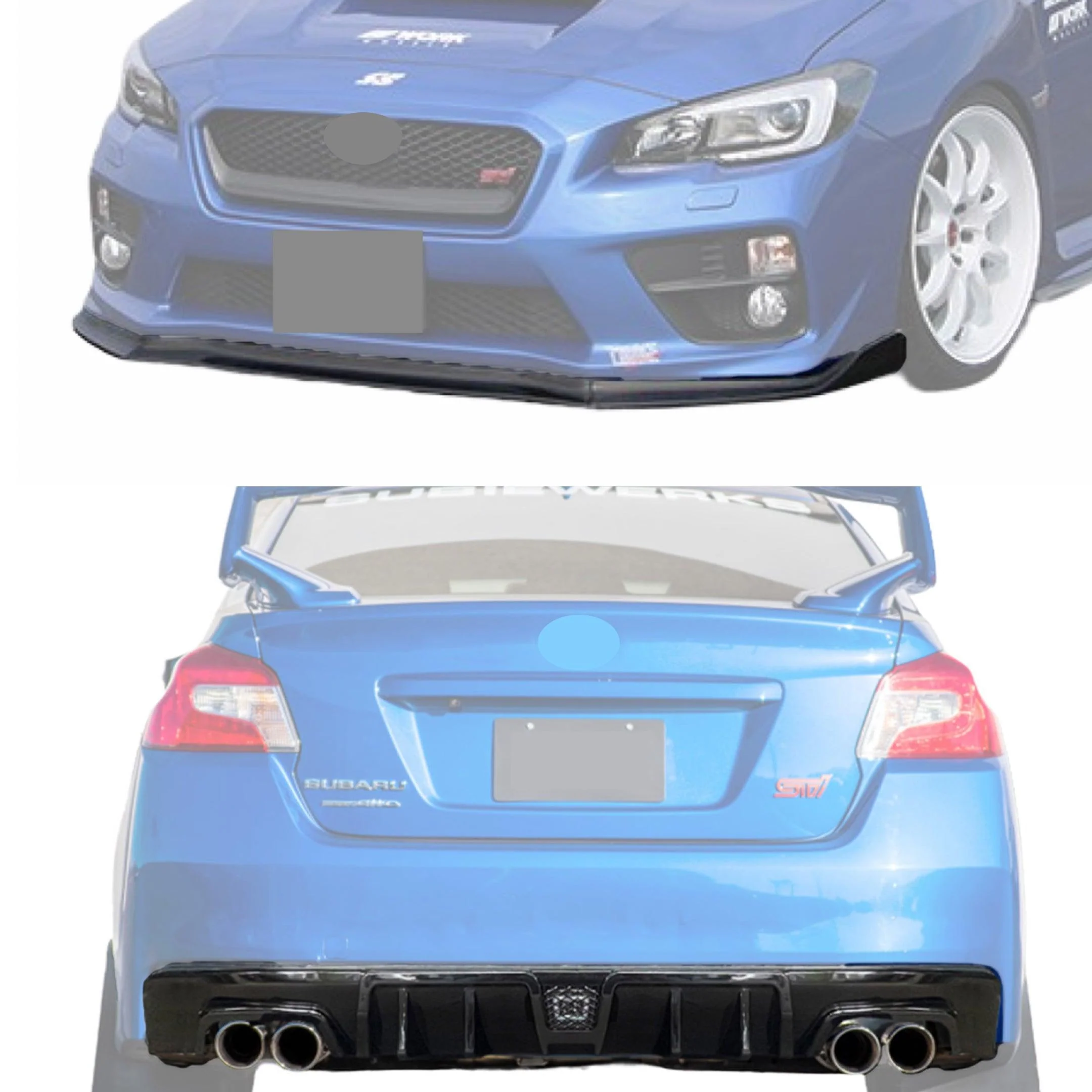 2015-2021 Subaru WRX STI VA - Carbon Fiber Front Lip & Rear Diffuser Set - Image 4