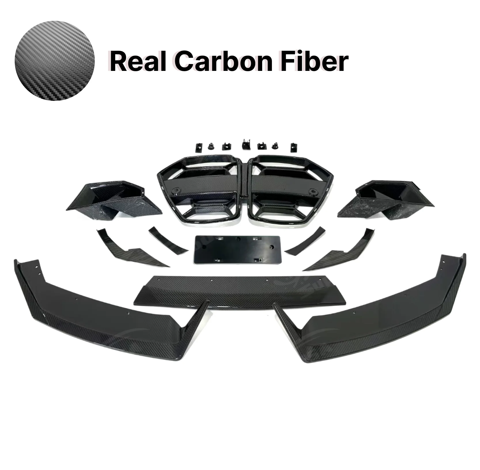 VTEN Real Carbon Fiber & ABS Front Bumper Cover Fascia Upper Lower Grilles Lip Body Kits Fits 2021-2025 BMW M4/M4 Competition Xdrive - Image 3