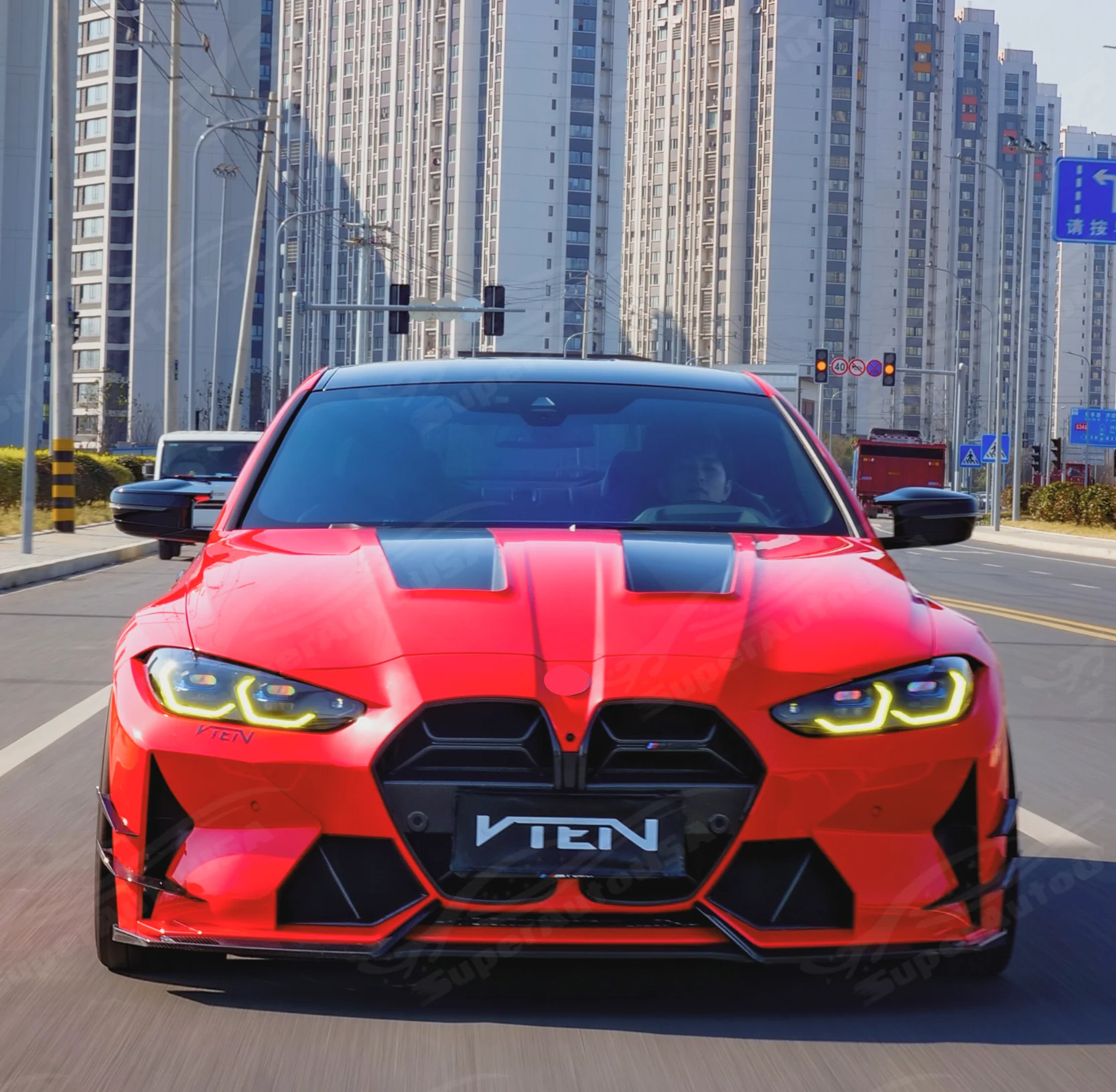 VTEN Real Carbon Fiber & ABS Front Bumper Cover Fascia Upper Lower Grilles Lip Body Kits Fits 2021-2025 BMW M4/M4 Competition Xdrive - Image 4